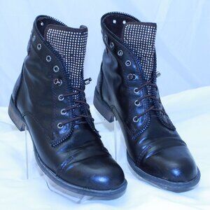 Report Size 8.5 Brown Faux Leather Lace Up Embellished NYLES Cap Toe Combat Boot